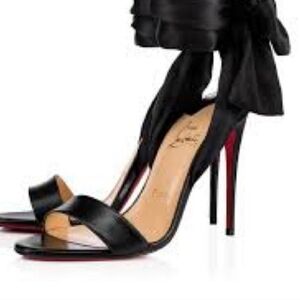 Christian Louboutin Black High Heels AUTHENTIC strap tie SATIN Summer  SZ 40